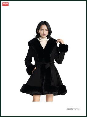 Faux Fur Leather Women's Peplum Parka Coat with Belt